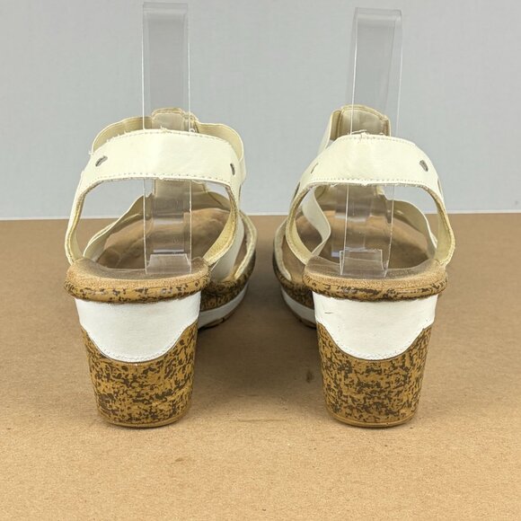 Rieker Elba Leather Wedge Sandals Womens 8.5 EU 40 White Ankle Strap - Picture 4 of 10